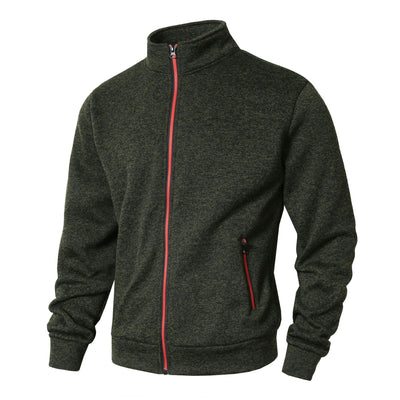 Men’s Zip-Up Jacket – Fleece Lined Knit – Stand Collar – Zipper Pockets – Regular Fit