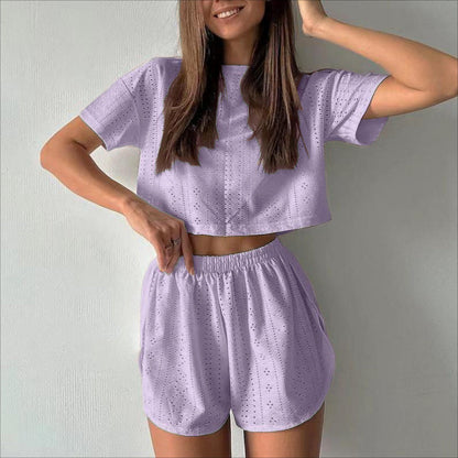 Women’s Two-Piece Set – Breathable Cotton Blend – Crop Top & Shorts – Relaxed Fit