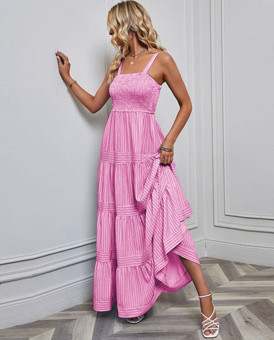 Women’s Sundress – Full Length – Smocked Bodice – Tiered Skirt – Spaghetti Straps