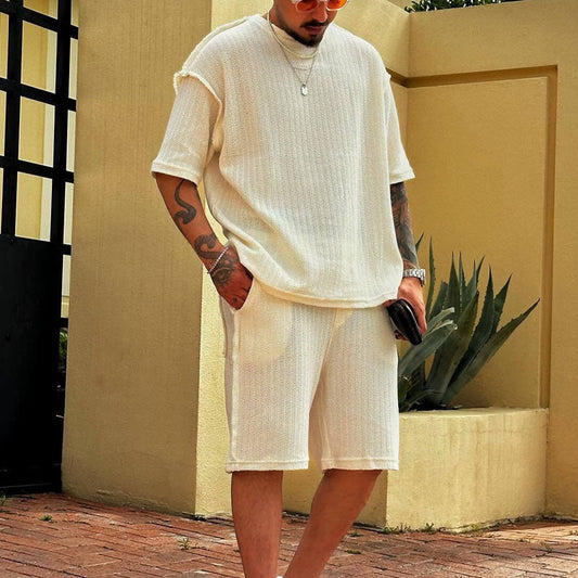 Men’s Athletic Set – Breathable – Relaxed Fit T-Shirt and Knee-Length Shorts