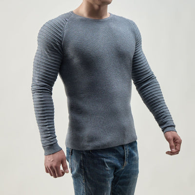 Men's Ribbed Long Sleeve Top - Slim Fit Crew Neck - Casual Wear