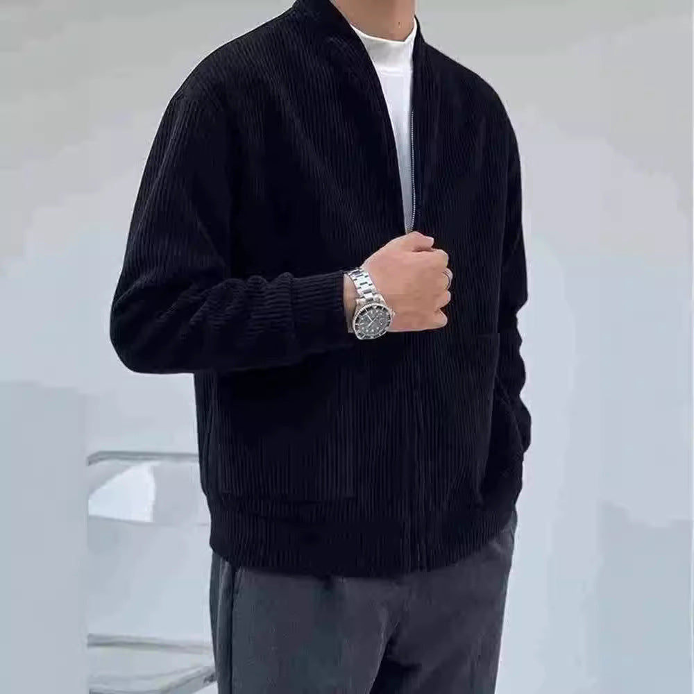 Men’s Corduroy Jacket – Relaxed Fit – V-Neck Zip Front – Ribbed Casual Outerwear