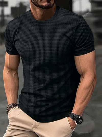 Men’s T-Shirt – Slim Fit – Ice Silk Jacquard – Crew Neck Short Sleeve Casual Wear