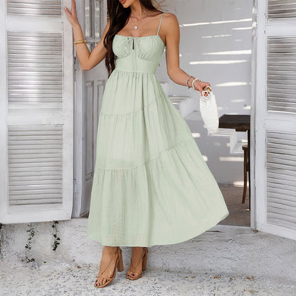 Women’s Maxi Dress – Lightweight Cotton Blend – Spaghetti Strap – Tiered Skirt – Elegant Fit