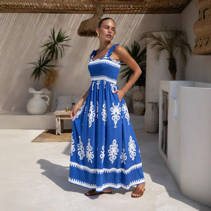 Women’s Sundress – Lightweight Cotton – Ruched Bodice – Ruffled Straps – A-Line Fit
