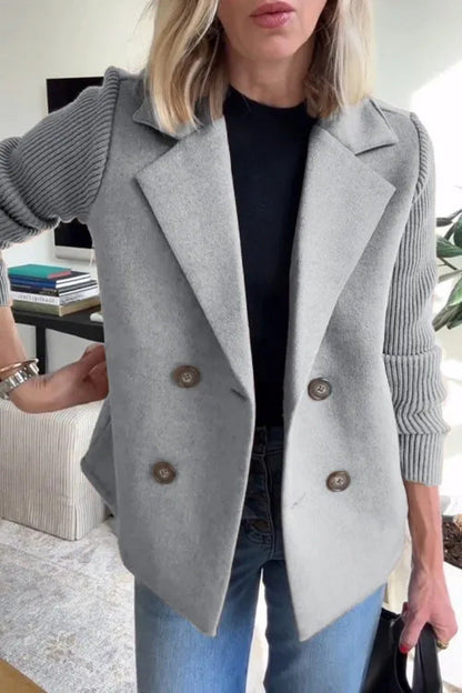 Women’s Blazer – Oversized Fit – Double-Breasted – Soft Knit – Ribbed Sleeves