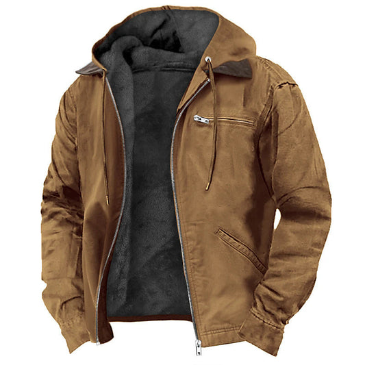 Men’s Hooded Jacket – Fleece Lined – Relaxed Fit – Full Zip – Cotton Blend Casual Wear