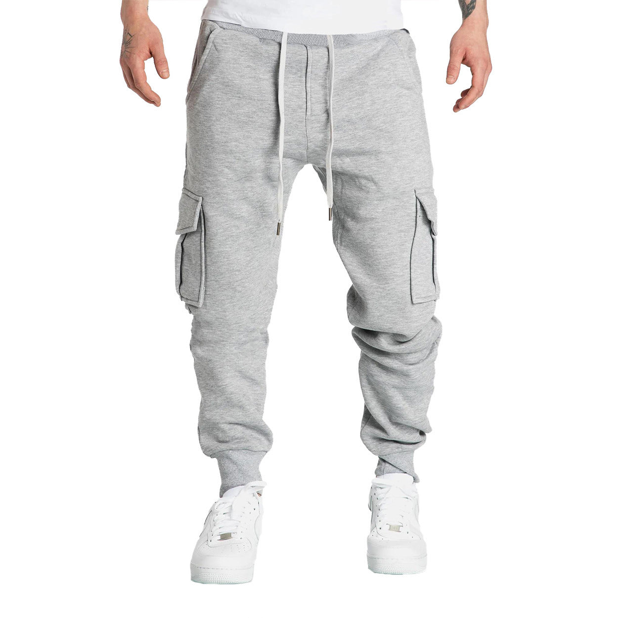 Men's casual drawstring waist pants with flap pockets