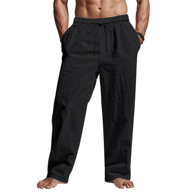 Men’s Linen Trousers – Relaxed Fit – Full Length – Drawstring Waist with Pockets