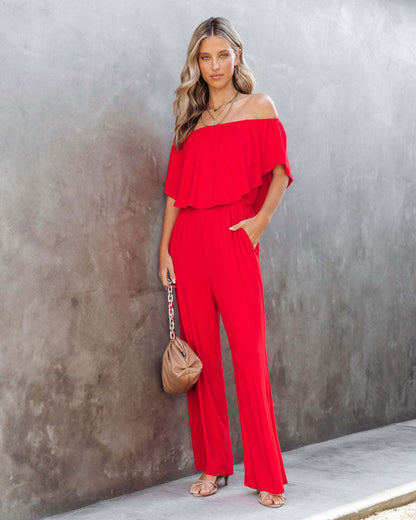 Women's Off-Shoulder Jumpsuit - Chic Layered Design