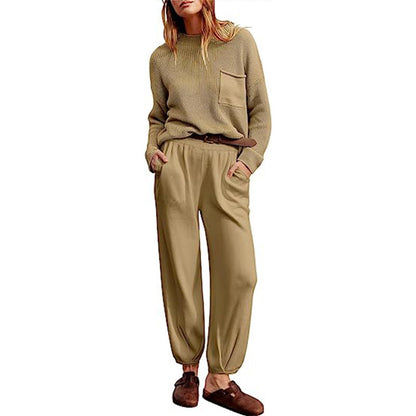 Women’s Two-Piece Set – Knitted Long Sleeve Top – Elastic Waist Jogger Trousers – Relaxed Fit