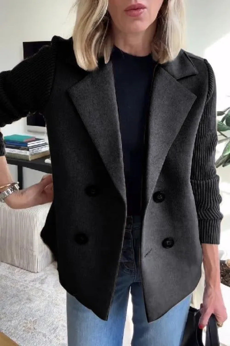 Women’s Blazer – Oversized Fit – Double-Breasted – Soft Knit – Ribbed Sleeves