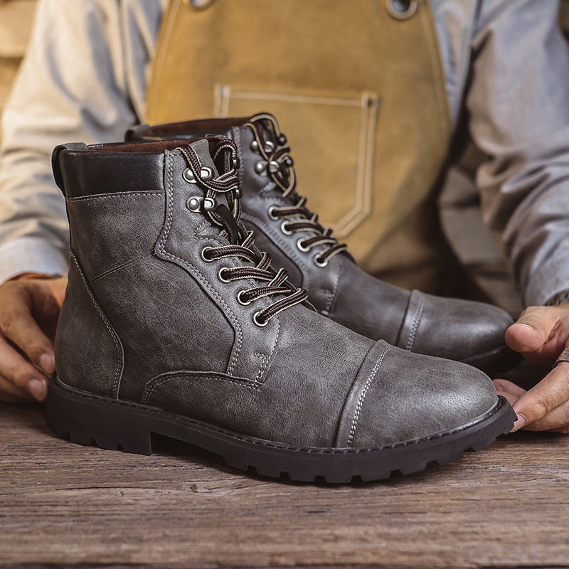 Men’s Ankle Boots – Leather Look – Lace-Up – Cushioned Collar – Treaded Sole