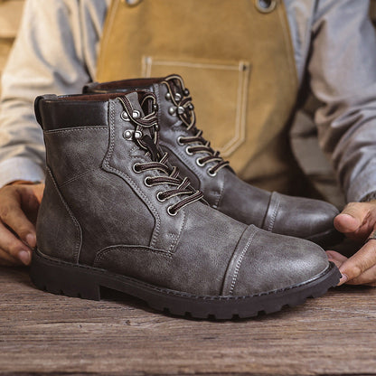Men’s Ankle Boots – Leather Look – Lace-Up – Cushioned Collar – Treaded Sole