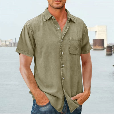 Men’s Short Sleeve Shirt – Relaxed Fit – Button Front – Chest Pocket – Natural Fibers