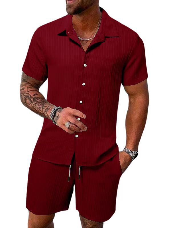 Men’s Shirt and Shorts Set – Relaxed Fit – Cotton Blend – Button Down – Short Sleeve