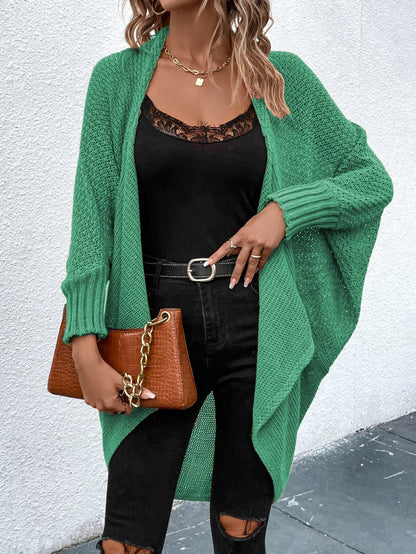 Women’s Shawl Sweater – Relaxed Fit – Knit Wool Blend – Batwing Sleeves – Asymmetrical Hem