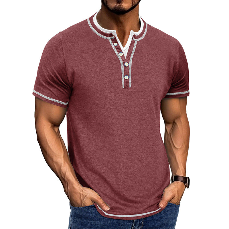 Men’s Henley Shirt – Cotton – Classic Fit – Ribbed Trim – Short Sleeve Casual Wear