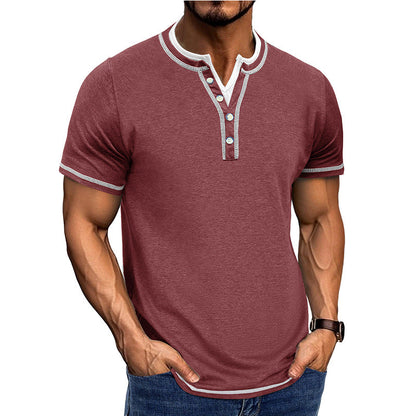 Men’s Henley Shirt – Cotton – Classic Fit – Ribbed Trim – Short Sleeve Casual Wear