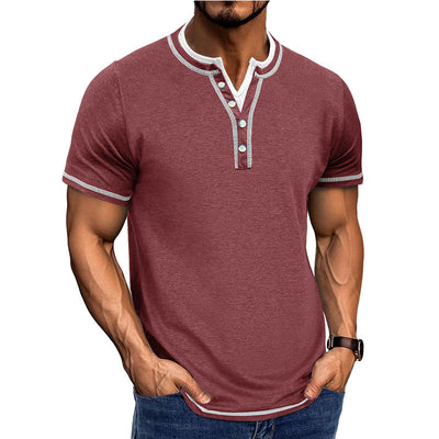 Men’s Henley Shirt – Cotton – Classic Fit – Ribbed Trim – Short Sleeve Casual Wear