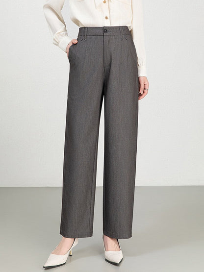 Women’s Wide-Leg Trousers – High Waist – Pleated Front – Full Length – Denim Texture