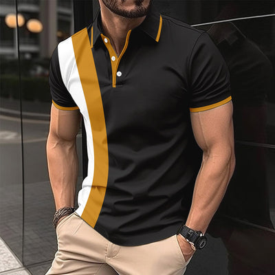 Men’s Polo Shirt – Slim Fit – Cotton Blend – Stripe Front – Short Sleeve Casual