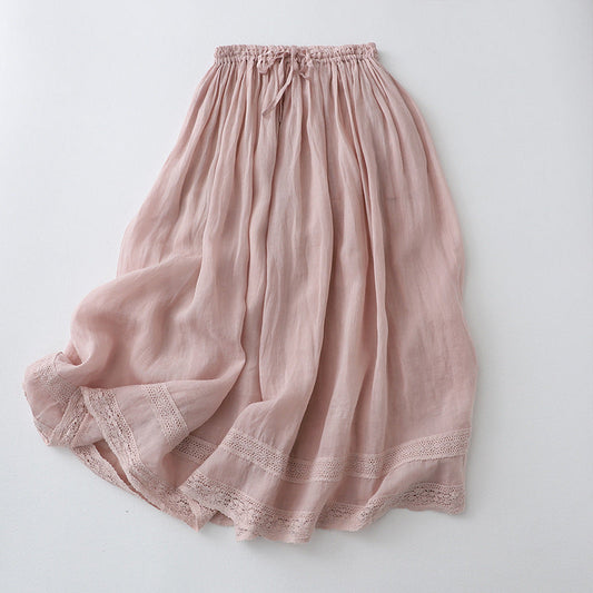 Women’s Long Skirt – A-Line Fit – Elastic Waist – Embroidered Hem – Breathable Blend