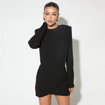 Women’s Bodycon Mini Dress – Slim Fit – Long Sleeve – Draped Side Detail – Knit Stretch