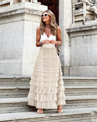 Tulle A-Line Midi Skirt for Women Elegant Layered Mesh