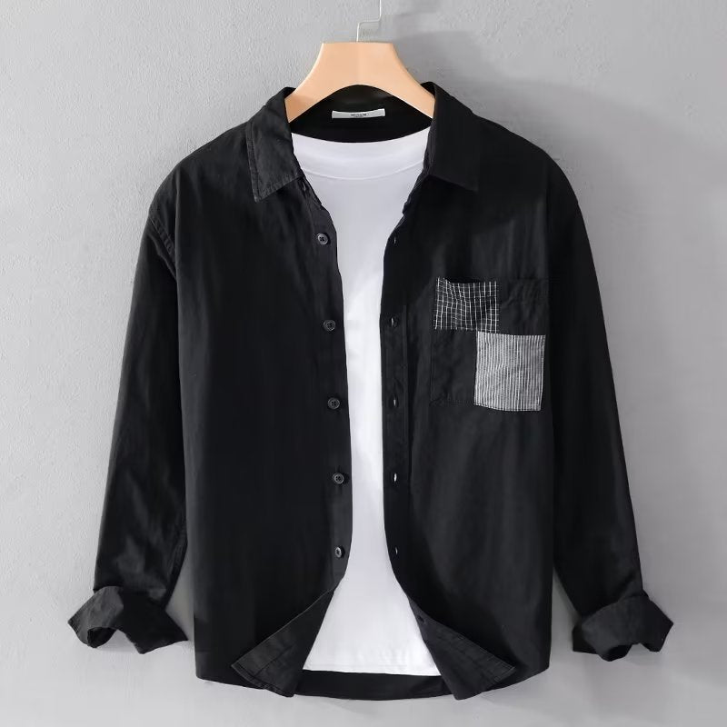 Men’s Long Sleeve Shirt – Relaxed Fit – Cotton Blend – Patch Pocket – Button Down