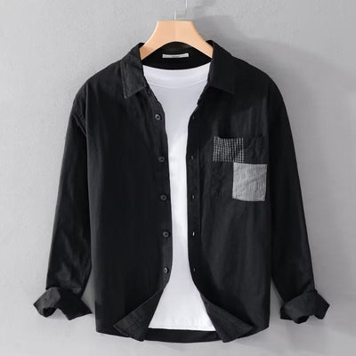 Men’s Long Sleeve Shirt – Relaxed Fit – Cotton Blend – Patch Pocket – Button Down