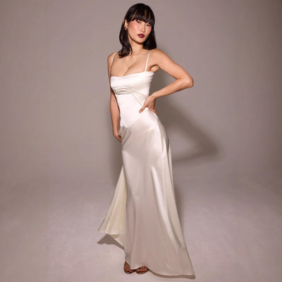 Women’s Midi Dress – Slim Fit – Satin Feel – Lace Panel – A-Line – Spaghetti Strap
