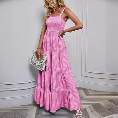 Women’s Sundress – Full Length – Smocked Bodice – Tiered Skirt – Spaghetti Straps