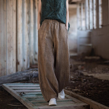 Women’s Casual Pants – Cotton Linen Blend – Relaxed Fit – Elastic Waist – Ankle Length