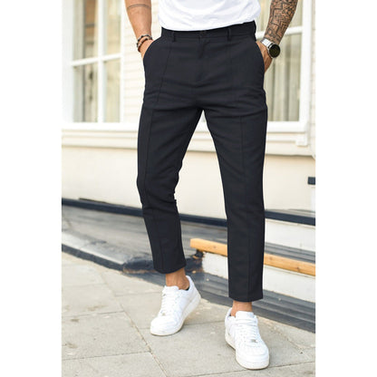 Men’s Slim Fit Trousers – Ankle Length – Woven Fabric – Double Pleat – Belt Loops