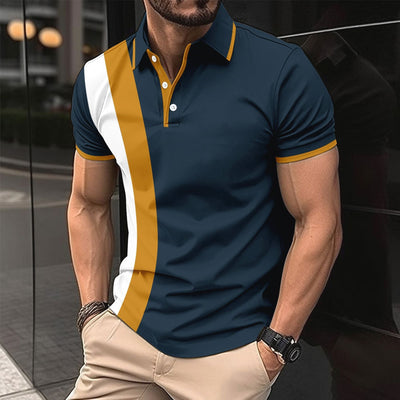 Men’s Polo Shirt – Slim Fit – Cotton Blend – Stripe Front – Short Sleeve Casual