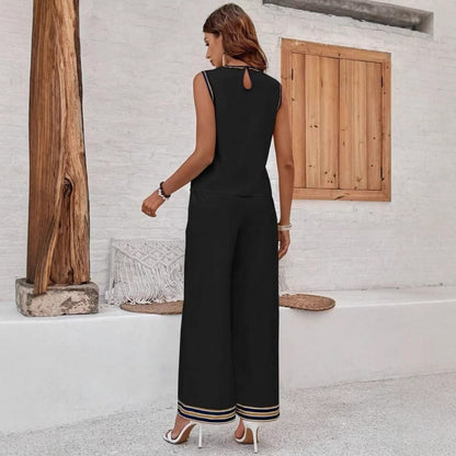 Women’s Two-Piece Set – Sleeveless Top and Wide-Leg Trousers – Relaxed Fit – Silky Feel