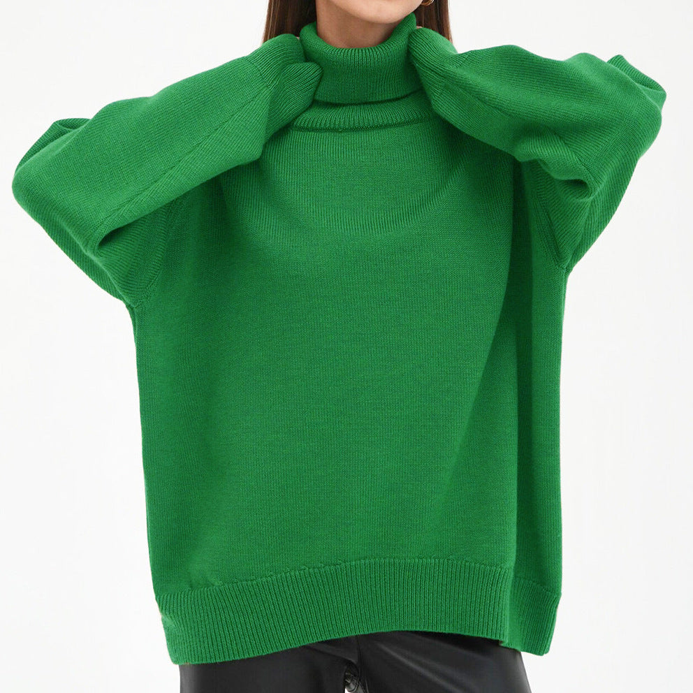 Women's oversized turtleneck basic knit sweater