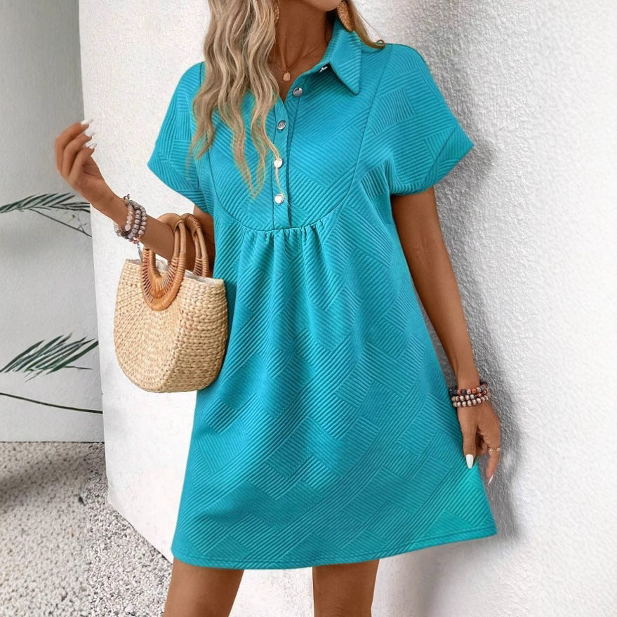 Women’s Polo Dress – Relaxed Fit – Textured Fabric – Batwing Sleeve – Empire Waist