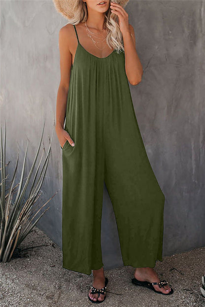 Women’s Jumpsuit – Relaxed Fit – Wide Leg – Spaghetti Straps – Breathable Blend – Pockets