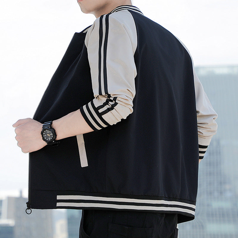Men’s Bomber Jacket – Relaxed Fit – Zip Front – Ribbed Trim – Striped Sleeve Casual