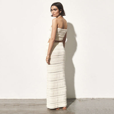 Women’s Two-Piece Set – Crochet Slim Fit Bandeau Top and High-Waisted Midi Skirt