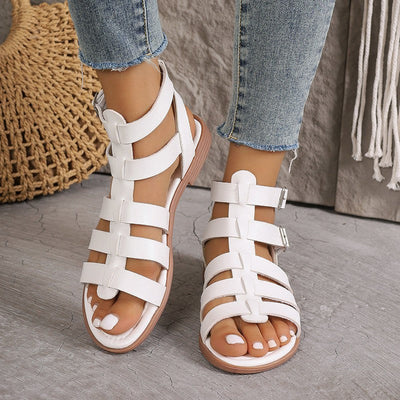 Women’s Flat Sandals – Faux Leather – Roman Style – Open Toe – Buckled Strap
