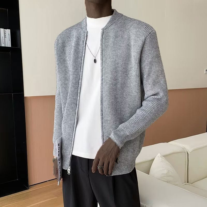 Men’s Cardigan – Ribbed Knit – Double Zipper – Relaxed Fit – Long Sleeve Layer