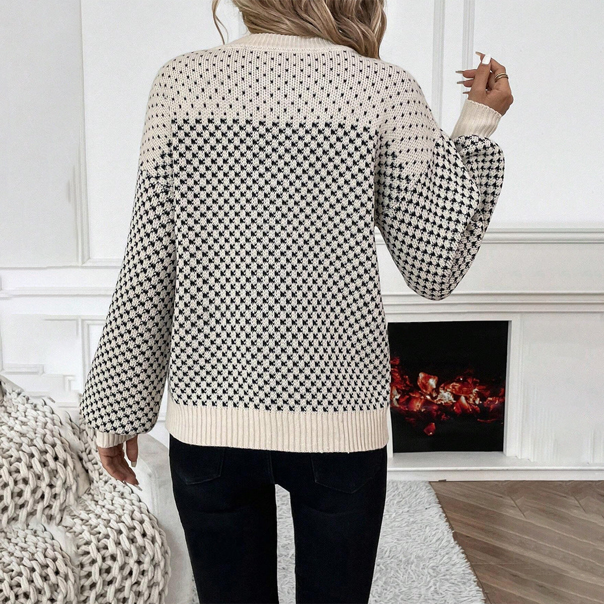 Women’s Sweater – Wool Blend – Oversized Fit – Ribbed Texture – Crew Neck Casual Wear