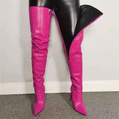 Women’s Over-the-Knee Boots – High Heel – Pointed Toe – Glossy Finish – Sleek Fit