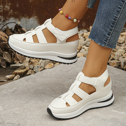 Women’s Wedge Sandals – Closed Toe – Cut-Out Sides – Adjustable Strap – Platform Heel