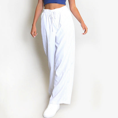 Women’s Wide-Leg Pants – Cotton Blend – Relaxed Fit – Drawstring Waist – Striped Pattern