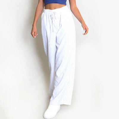 Women’s Wide-Leg Pants – Cotton Blend – Relaxed Fit – Drawstring Waist – Striped Pattern