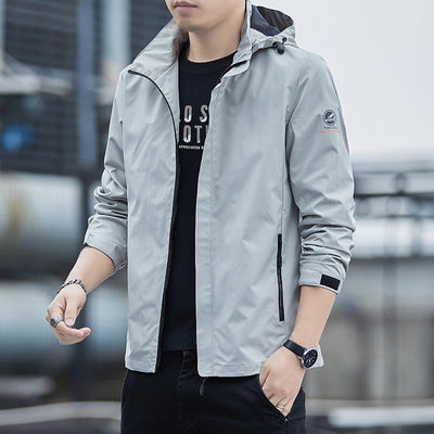 Men’s Windbreaker Jacket – Regular Fit – Water-Resistant – Detachable Hood – Zip Pockets